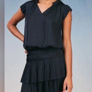 Current Air Blue and Black Flutter Sleeve Mini Dress